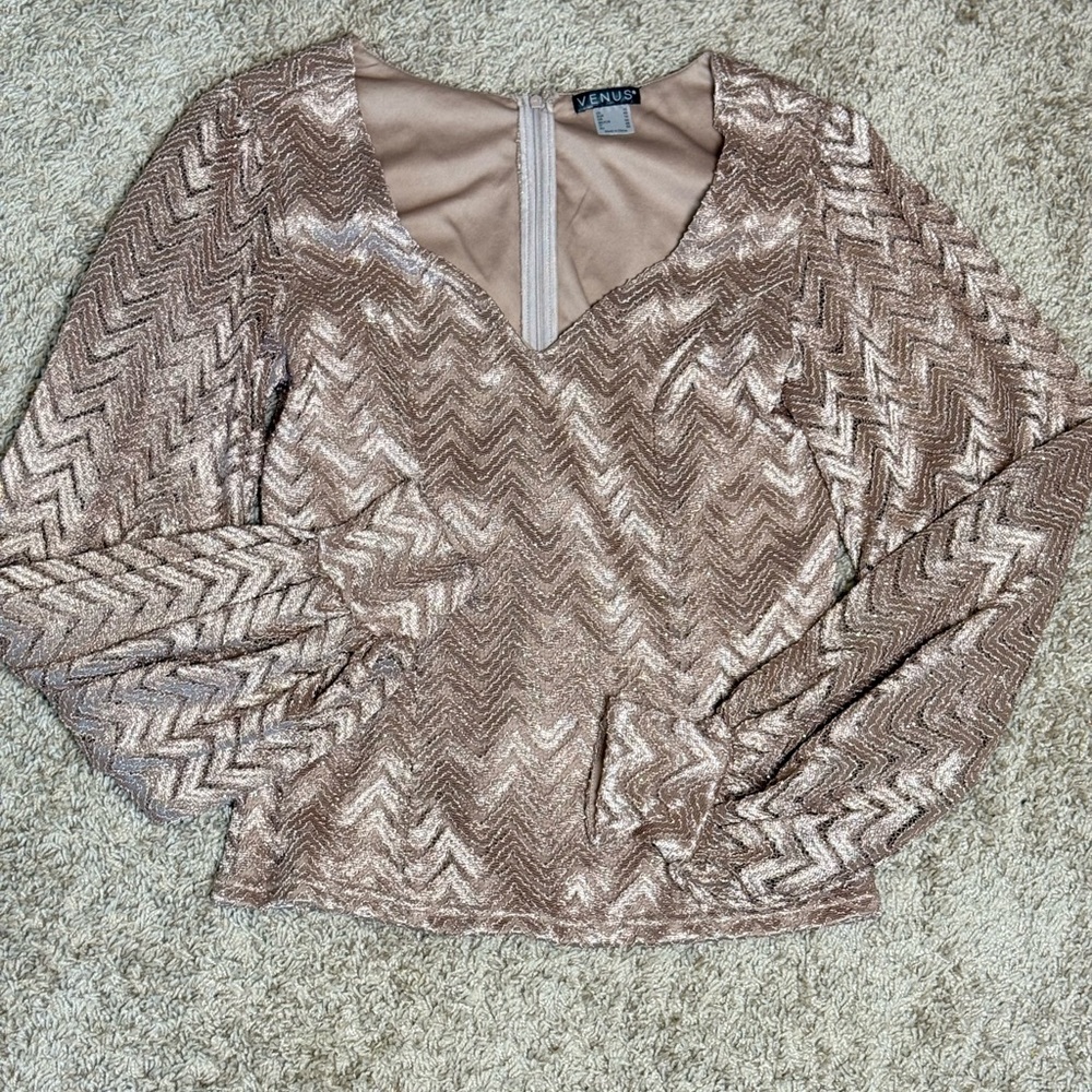 VENUS Shimmering Copper Chevron Blouse